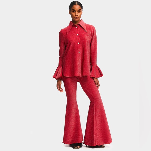 NWT SLEEPER Lurex Lounge Suit with Pants / Red / Size XS - Picture 1 of 13